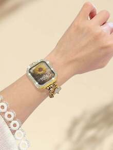 2pcs Compatible With Apple Watch Bands And Compatible With Apple Watch Watch Protective Case, Gold Bracelet Bangle Compatible With Apple WAtch Strap Women's & Shiny Rhinestone Bezel Frame Protective Case Compatible With Apple Watch Ultra3/2/1, S10/SE, S9/SE, S8/S7/S6/S5/S4/S3/S2/S1 Series, Fashionable - Multicolor - View 7