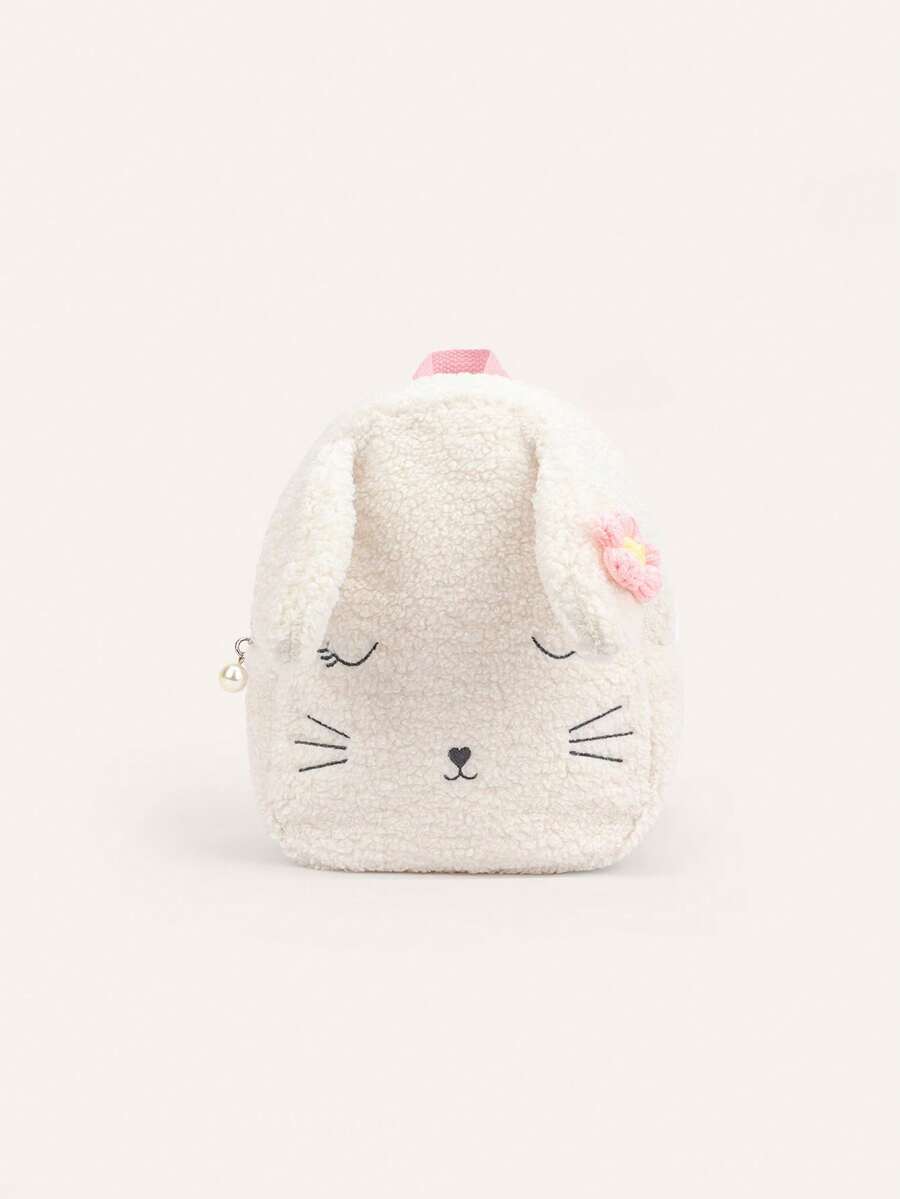1 pieza Mochila pequeña linda con cierre de cremallera, peluche de gato con orejas de gato bordadas 3D (Tamaño muy pequeño) - Conejo blanco - Ver 1