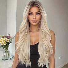 26" Long Body Wave Wig For Women | Brown To Platinum Blonde Ombre • Heat-Resistant Fiber • Glamorous & Versatile Synthetic Hair For Daily Styling - 漸變白金 - 查看 11
