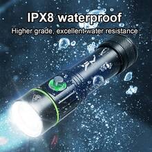1支超亮潜水手电筒，300000流明，带挂绳和腕带，IPX8级防水专业潜水手电筒，铝合金材质，4种照明模式，安全照明手电筒，水下200米强光潜水手电筒，适用于潜水、鱼叉捕鱼、钓鱼、狩猎、潜艇、深海浮潜、水下运动 - 綠色 - 查看 7