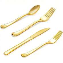 Conjunto de talheres dourados aprimorados, com 300/150/75/30/15/1 peça, incluindo colher, garfo e faca para salada. Ideal para diversas ocasiões, como festas, eventos ao ar livre, restaurantes e eventos domésticos. Utensílios de cozinha em geral.