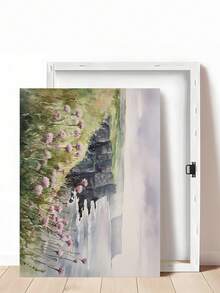 1pc Watercolor Painting Of Cliffs Of Moher, Thistle Flower Pattern, Emerald Isle Wall Art, Irish Coastal Scenery; Modern Floral Art Painting Of Spring Flowers In The Mountains, Suitable For Bedroom, Living Room, Kitchen, Dorm Decor; Ideal Gift For Friends And Family; Wall Art, Wall Decor, Home Decor, Room Decor; Canvas Wall Art, Poster; Framed Wall Art; Frame Options Available