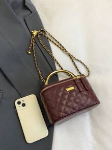 New Minimalist Handheld Box Bag, Shoulder & Crossbody Bag - Burgundy - View 4