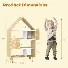 House-Shaped Kids Bookshelf 4-Tier Toy Storage Organizer W/ Open Compartments - Natural - View 2