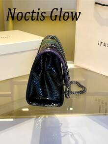 1pc Women's New Autumn/Winter Snake Skin Pattern Shoulder Bag, Gradient Color Crossbody Bag, Luxury Classic Handbag, Wallet Set Women's Fashion Python Scale Printed Shoulder Bag One-Shoulder Mobile Wallet Card Wallet-Porcelaine Print - 紫色 - 查看 7