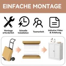 88 Cm High, Freestanding Storage Shelf In White Metal – Kitchen Cabinet With Height-Adjustable Shelves, Ergonomic Handles, Assembly Required