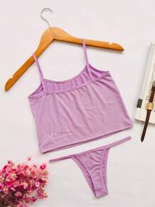 Lingerie Set: Thong Without Padding, Ribbed Suede Fabric, Comfortable, Butt-Lifting, Women's Fashion - 淺灰紫 - 查看 2