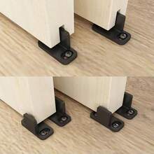 1 Set 2pcs Black Floor Track Sliding Barn Door Hardware Bypass Door Track, Barn Door Hanging Rail Hardware, Damper, No Need Groove Floor Track, Sliding Door Track, Floor Track, Heavy Duty Soundproof Floor Track, With Screws, Suitable For Sliding Doors, 45 X 20 X 24 Mm - Multicolor - View 2