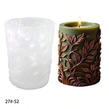 1pc Leaf & Deer Pattern Cylinder Craft Candle Making Silicone Mold - White - View 9