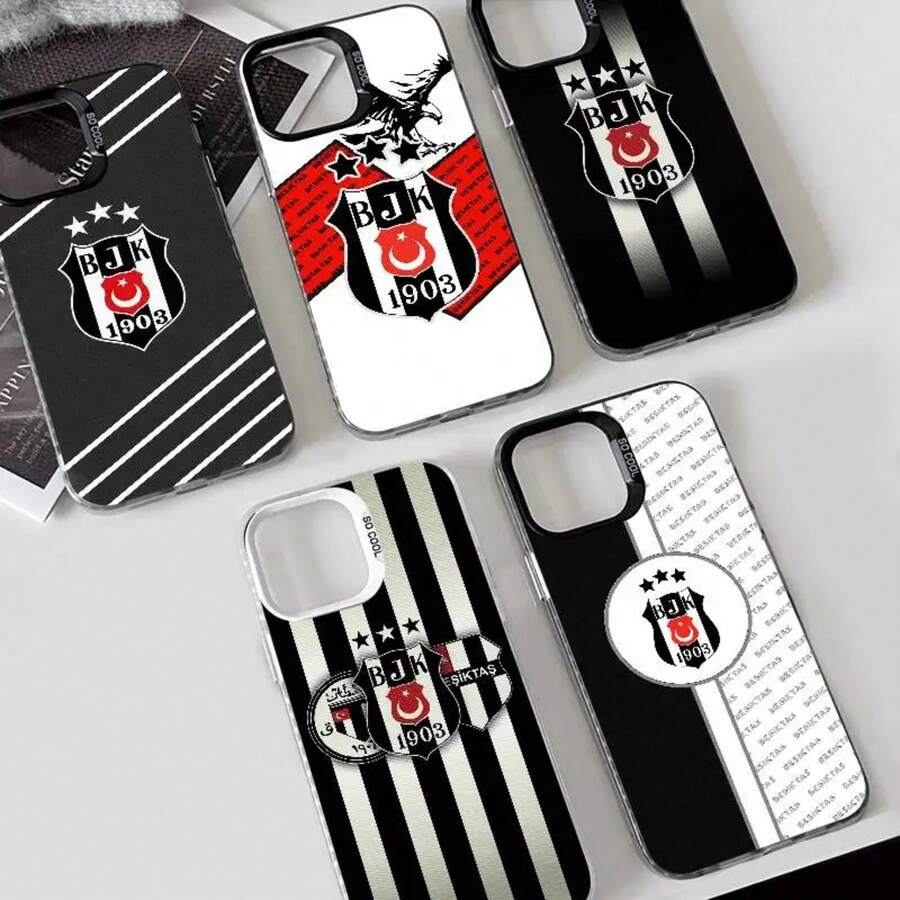 1PC Funda de Teléfono B-Besiktas B-BJK Carcasa IMD color plata para 17 16 15 14 13 12 11 Pro Max Plus Anticaída Parachoques Duro - Z4 - Ver 1