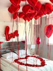 20/226pcs Large Red Love Letter Balloons 5"/18", Red Heart Balloons, Fake Rose Petals Decor, Suitable For Birthday Party, Proposal, Anniversary, Valentine's Day Party - Red - View 4