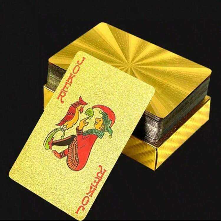 1 bộ bài mạ vàng 24k chống thấm nước, nhiều lá bài, phong cách hiện đại, tuyệt vời cho người lớn và gia đình - Trò chơi bài và trò chơi trên bàn cho đêm chơi gia đình - 10 phút, có hộp đựng, bài giấy, thiết kế dễ xáo trộn - Nhiều màu - Xem 20