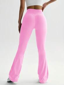 Women's High - Waisted Flare Yoga Pants, Tummy - Control & Butt - Lifting, Stretchy Workout Leggings For Gym & Daily Wear - 粉色 - 查看 2