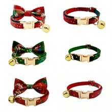 Cute Pet Christmas Plaid Print Zinc Alloy Cat Collar, Cat Collar Bow Tie Set, Soft Velvet Cat Collar With Bell, Handmade Mini Cat Collar With Metal Buckle, Cat Collar With Bow Tie And Bell