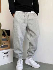 Men's Slim Fit Jogger Sweatpants With Pockets And Cuffs, Unisex, On - 淺灰色 - 查看 1