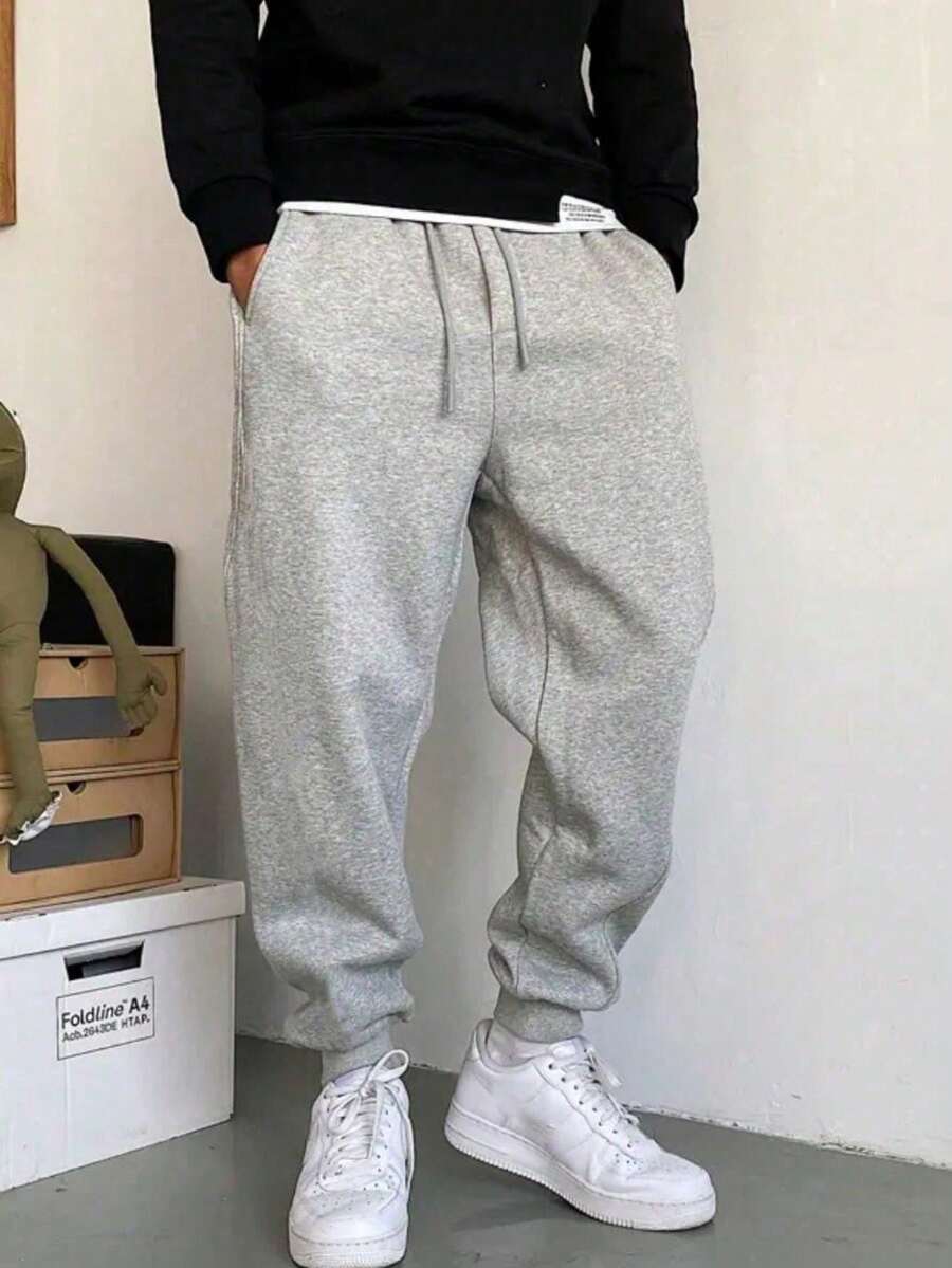 Men's Slim Fit Jogger Sweatpants With Pockets And Cuffs, Unisex, On - 淺灰色 - 查看 1