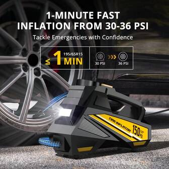 CARSUN 轮胎充气机便携式空气压缩机 - 直流 12V 汽车轮胎气泵，带 150PSl 液晶数字仪表和应急 LED 灯，汽车、摩托车、自行车、球类自动轮胎泵（大号）