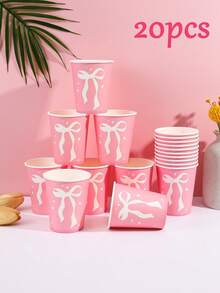 10/20/50个装粉色蝴蝶结一次性纸杯，可爱派对杯，适合女孩生日、迎婴派对、新娘送礼会、下午茶派对等场合 - 彩色 - 查看 19