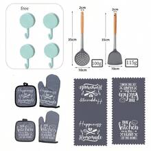 6pcs Heat Resistant Gloves And Pads Set, Includes 2pcs Microwave/Oven Gloves, 2pcs Placemats, 2pcs Dish Cloths
