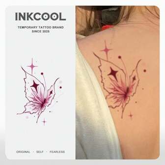 1pc Glittering Pink Butterfly Waterproof & Long-Lasting Colored Tattoo Sticker, Korean/Y2K Kpop Style