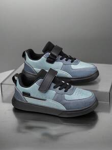 1 Pair Mediterranean Style Low-Top Flat Canvas Shoes For Boys & Girls, Hook And Loop Design, Comfortable, Lightweight, Non-Slip, Suitable For All Seasons - Dark Grey - View 3