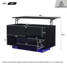 100*50*44cm Hydraulic Height-Adjustable Coffee Table, With LED Lighting, Bluetooth App Control, 2 Drawers And Open Storage Space, Black Liftable Coffee Table - Black3 - View 2