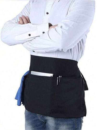 1 stuk unisex polyester schort met 3 zakken, korte halve taille ober werkuniform voor keukenbenodigdheden, taille schort voor hotel-restaurantmedewerker, keuken koken bakken slab schort, chef-kok schort