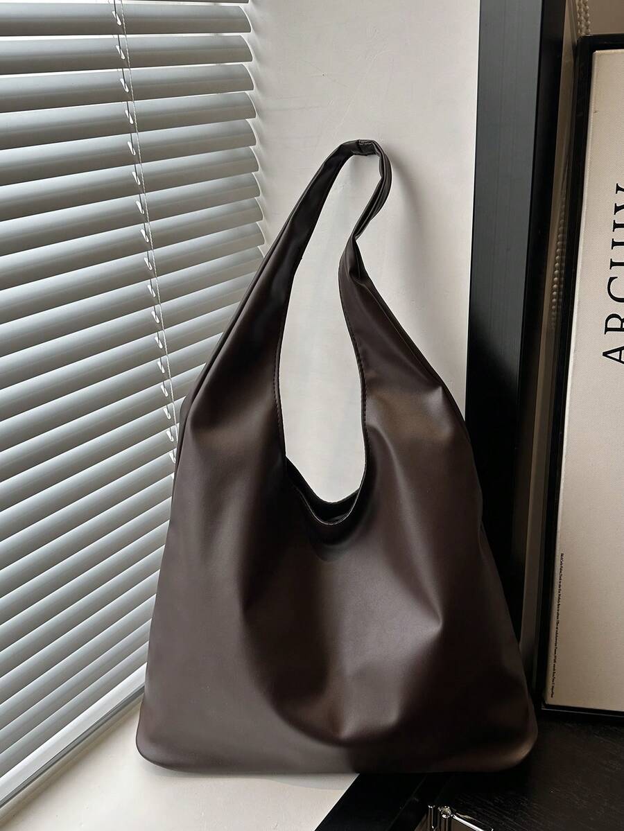 Women's Solid Color PU Leather Fashion Large Capacity Shoulder Bag For Daily Use - Coffee - View 1