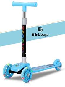 Patín Del Diablo Con Luz En Las llantas, Scooter Plegable Para Niños Con 3 Ruedas, Con Luz y Freno Trasero, Patinete Plegable Para Niños, Patines Para Niñas y Niños, Juguetes Para Niños y Niñas, Juguetes Para Dia del Niño - Azul - Ver 2