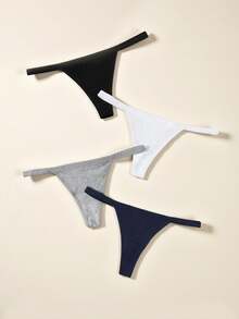 女士休闲纯色丁字裤，多色可选，中等弹力。 - 彩色 - 查看 1