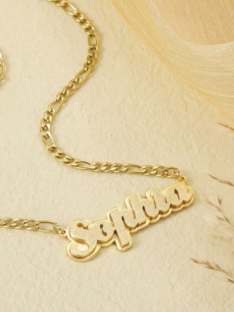 1 件定制双镀名字项链，优雅定制哑光名字项链，不锈钢首饰，完美的女士礼物，时尚闪亮名字吊坠，适合婚礼伴娘礼物、生日、周年纪念、圣诞节、万圣节礼物 - 彩色 - 查看 1