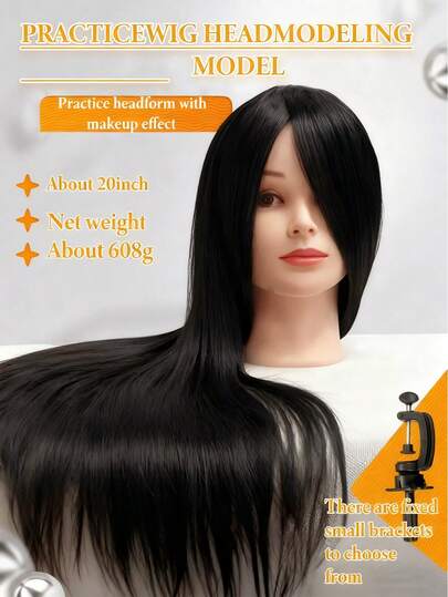 Cabeça de manequim com cabelo sintético - lisa, cabeça de boneca de 20" para cosmetologia e cabeleireiro (#27 castanho claro)