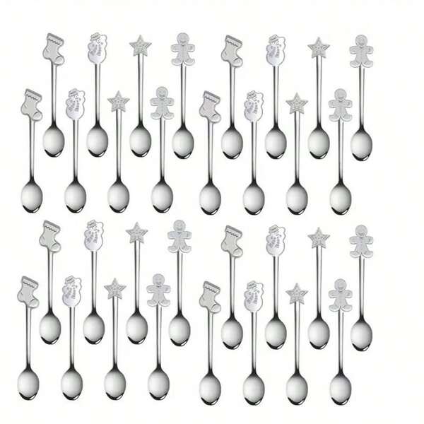 Gold/Silver Creative Christmas Spoon Set, Stainless Steel Coffee, Tea, Ice Cream, Dessert Spoons, Suitable For Christmas, Halloween, Easter, Thanksgiving