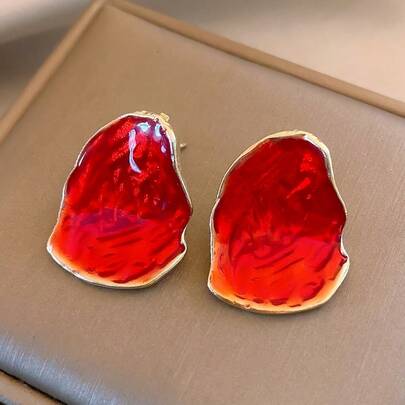 1 Par de Brincos de Botão Assimétricos com Estilo Geométrico Elíptico Retrô de Hong Kong