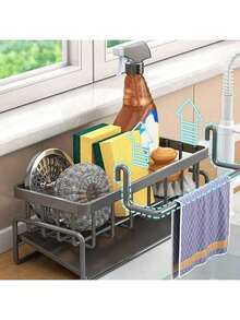 1pcs Effective Draining Kitchen Sponge Shelf, Soap Holder, Stainless Steel Material Is More Sturdy, Slope Design Is Free From Water Accumulation, Towel Independent Rack Effective Anti-Mold, Kitchen Storage - Black - View 5