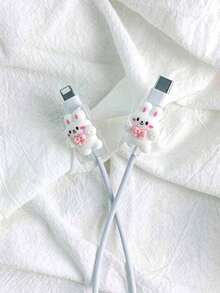 2 pièces Protecteur de câble de données USB de conception de lapin 3D, protecteur de chargeur - Multicolore - Voir 1