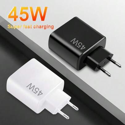 Fast Charging European Plug Type C E F 220-240V 45W USB C Charger Portable Charger Super Fast Charging Block Type C Wall Charger Supports Super Fast Charging Adapter For Gaalxy S25 S24 S23 Ultra/S23+/S23 Compatible With IPhone 17 16 15 14 Pro Max PPS USB C Charger Block Valentine's Day Gift