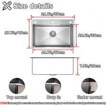 Fregadero de cocina Fregadero de cocina moderno Con grifo de tres funciones, grifo de agua filtrada y dispensador de jabón para satisfacer todas las necesidades del hogar. Un fregadero esencial para las cocinas contemporáneas, que combina a la perfección la funcionalidad práctica con un diseño elegante. (55 cm * 45 cm * 21 cm) - 55*46*21 cm - Ver 3