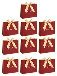 10 Stücke Weihnachtsgeschenktüten, Kraftpapier Geschenktüten mit Schleifen-Bändern, Weihnachtsgeschenk-Verpackung Einkaufstüten, Neujahr Dankeschön Geschenktüten mit Griffen, horizontale Papiertüten für Hochzeit Brautjungfern Dankeschön, Frauen Männer, mit Griffen für Geburtstag Hochzeit Brautjungfern Party Gastgeschenke, Einzelhandelstüten Aufbewahrungstüten (Burgunderrot)