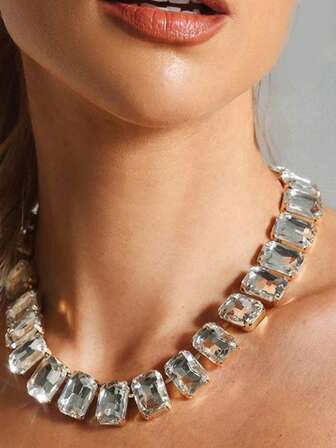 1 pieza de elegante y moderna gargantilla de diamantes de imitación de una sola hilera para novia, con diamantes de imitación brillantes.