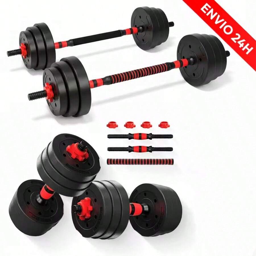 ALLINLIFE Conjunto De Mancuernas Y Barra Ajustables Para Hombres, Peso - 10kg 15kg 30kg 40kg 50kg, Incluye Barra Y Rueda Para Abdominales, Con Barra Y Barra De Extensión - Equipo Deportivo, - 10公斤 - 查看 1