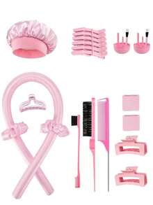 26件套粉色免加热卷发棒SPA护发套装，女士DIY美发造型工具套装，包含梳子、鸭嘴夹、镜子、卷发棒、发夹、发圈、SPA工具，精美礼品，圣诞袜填充物，女士圣诞袜填充物，圣诞礼物，礼物，圣诞袜填充物，女士礼物，礼物，圣诞礼物，成人圣诞袜填充物，成人圣诞袜填充物，美发用品，女士配饰，圣诞袜填充物，成人礼发饰，圣诞发饰，女士礼物创意，美容圣诞袜填充物，女士圣诞礼物 - 彩色 - 查看 1