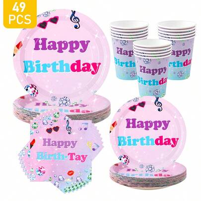 Colorful Diamond Birthday Party Disposable Plates, Napkins, Cups Set, Plates, Napkins And Cups For 8 Guests, Disposable Paper Plates Party Supplies Suitable For Birthday, Wedding, Theme Party, Family Picnic