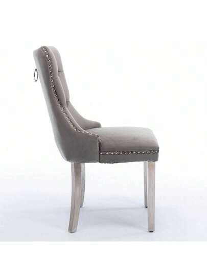 Furniture, Nikki Moderne Collection, High End Upholstered Solid Wood Contemporary Dining Stoel Chrome Stainless Steel Legs Nail Ornament, Set Of 2, Grijs Chrome, DE1701GY view 4