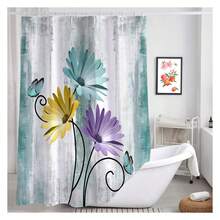 Rustic Farmhouse Shower Curtain, Farm Teal Daisy Floral Flowers And Butterfly On Country Wooden Shower Curtain For Bathroom, Turquoise Blue Bathroom Shower Curtains With 12PCS Hooks, 70X84IN - 多色554 - 查看 4
