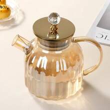 1 pieza Olla de agua fría de vidrio borosilicato de alta calidad, tetera resistente al calor para uso doméstico con colador, olla de agua fría de lujo con rayas verticales doradas y gran capacidad, juego de tazas de vidrio con diseño dorado para el hogar, juego de tetera con taza con asa para un lujoso salón, olla de agua fría de borosilicato de alta calidad, gran promoción de fin de año con precio con descuento, adecuado para regalos y suministros para el hogar/hotel - Multicolor - Ver 7