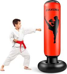 Saco de Arena Hinchable para niños,Saco de Boxeo Plegable y reabrible,Adecuado para Karate,Taekwondo,como Regalo para niños y niñas - rojinegro - Ver 2