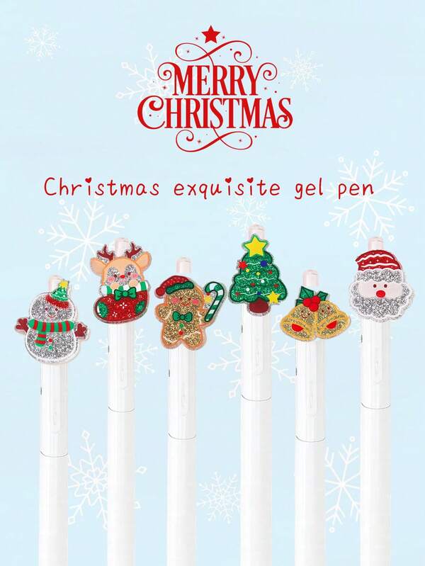 Christmas Elements: Snowman, Santa Claus, Christmas Tree, Gingerbread Man, Bell, Christmas Stocking Patterns. 0.5mm Black Gel Pen, Suitable For Writing, Notebooks, Stationery, Office Stationery, Schools, Offices, Hospitals, Exams, Notebooks, Teachers, Students, Doctors, Nurses. It Is Suitable For Giving Gifts To Friends And Classmates. Family Members, Siblings, Best Friends, Couples, Christmas, Birthday Gifts, Festival Gifts