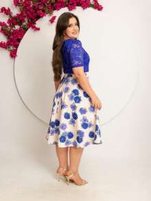 Full-Skirted Dresses, Christian Fashion, Party, Graduation, Lace Fabric, Unique Colors, Flared Skirt. - Xanh đậm - Xem 3