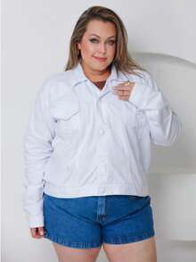 Jaqueta Plus Jeans Básica - Branco - Visão 3